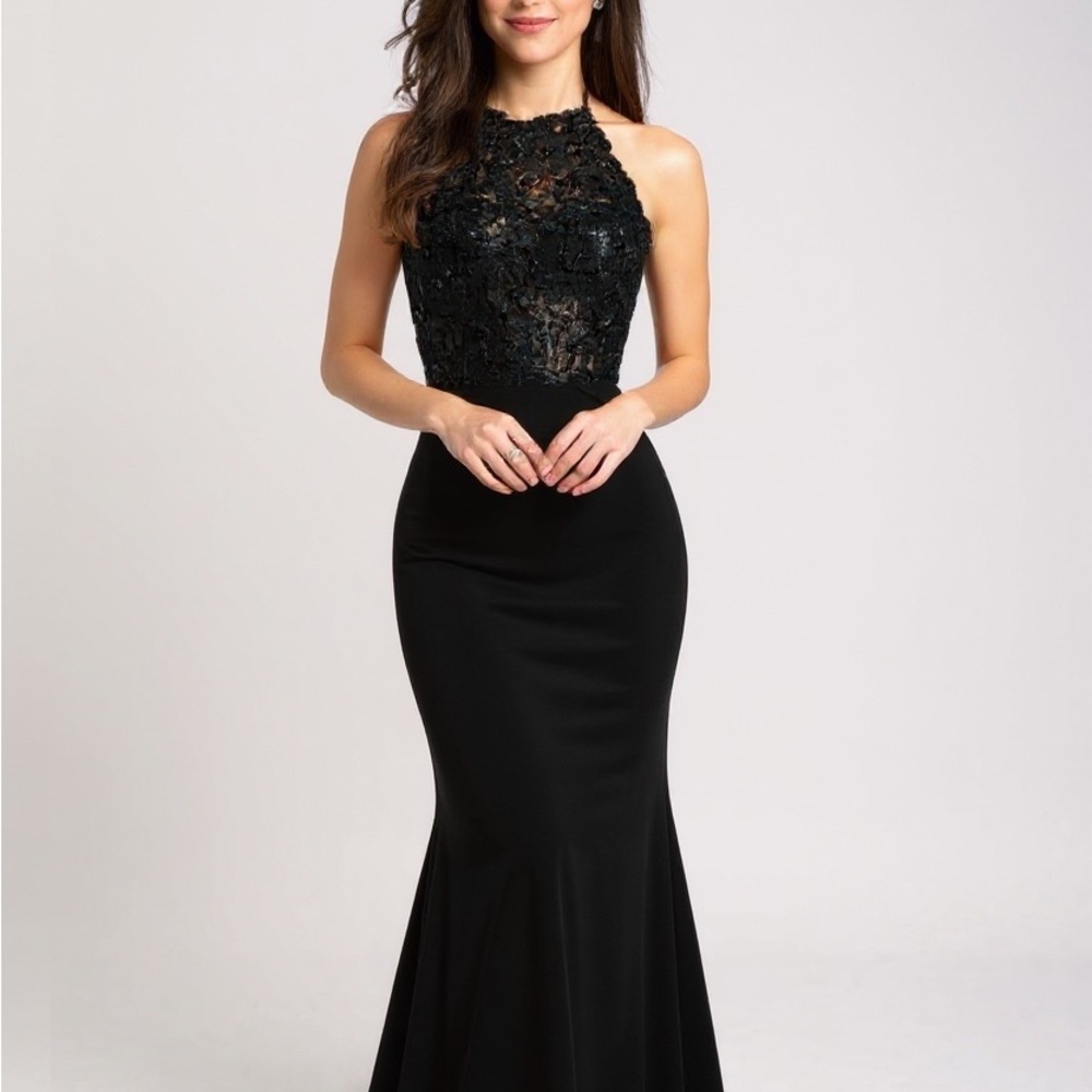 Sherri Hill Black Lace Maxi Dress
